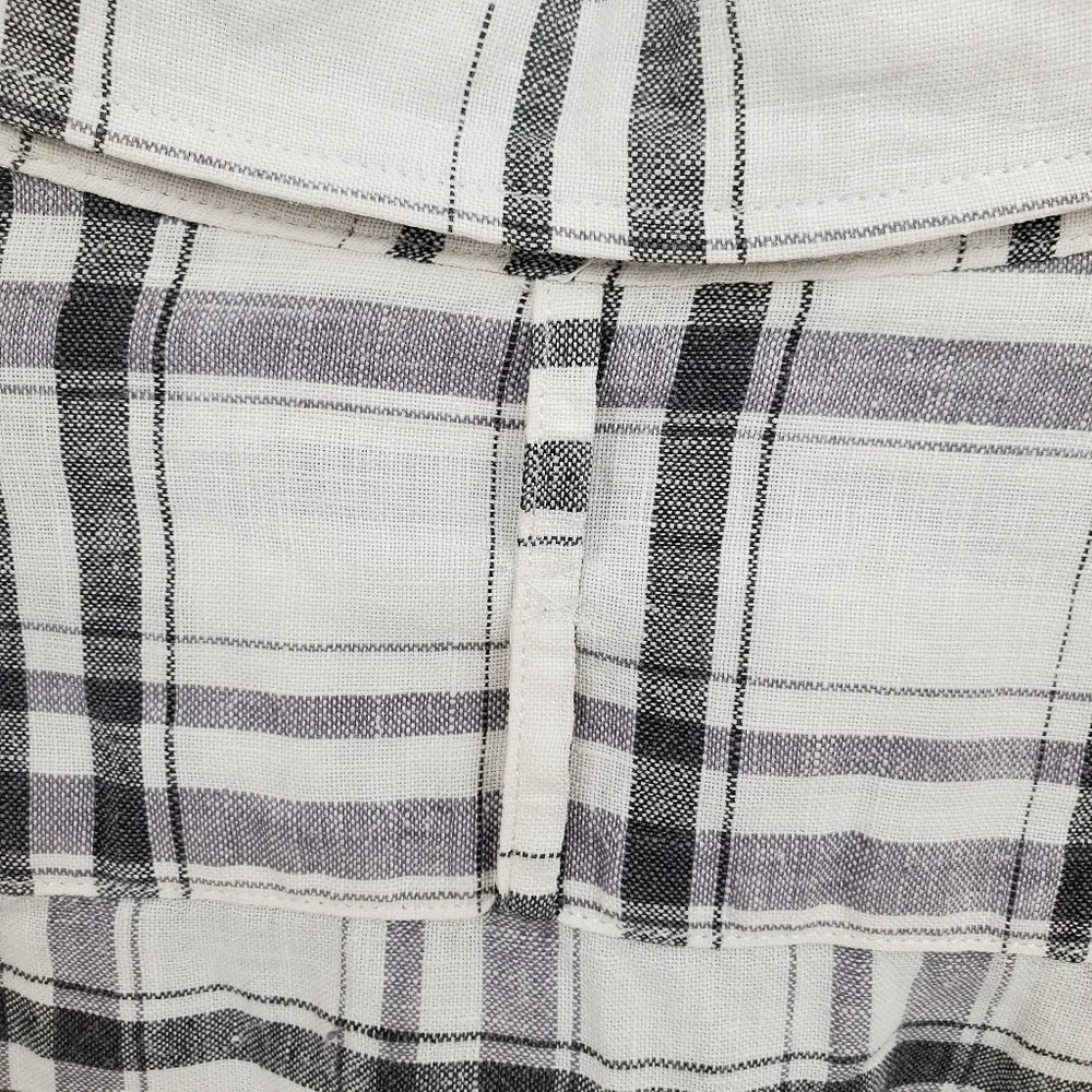 ♧ Banana Republic Camden Fit Linen Plaid Button Down Shirt Size XL White Black
